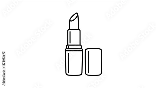 Detailed line art illustration of classic lipstick tube with cap for coloring or beauty icons on transparent background vector