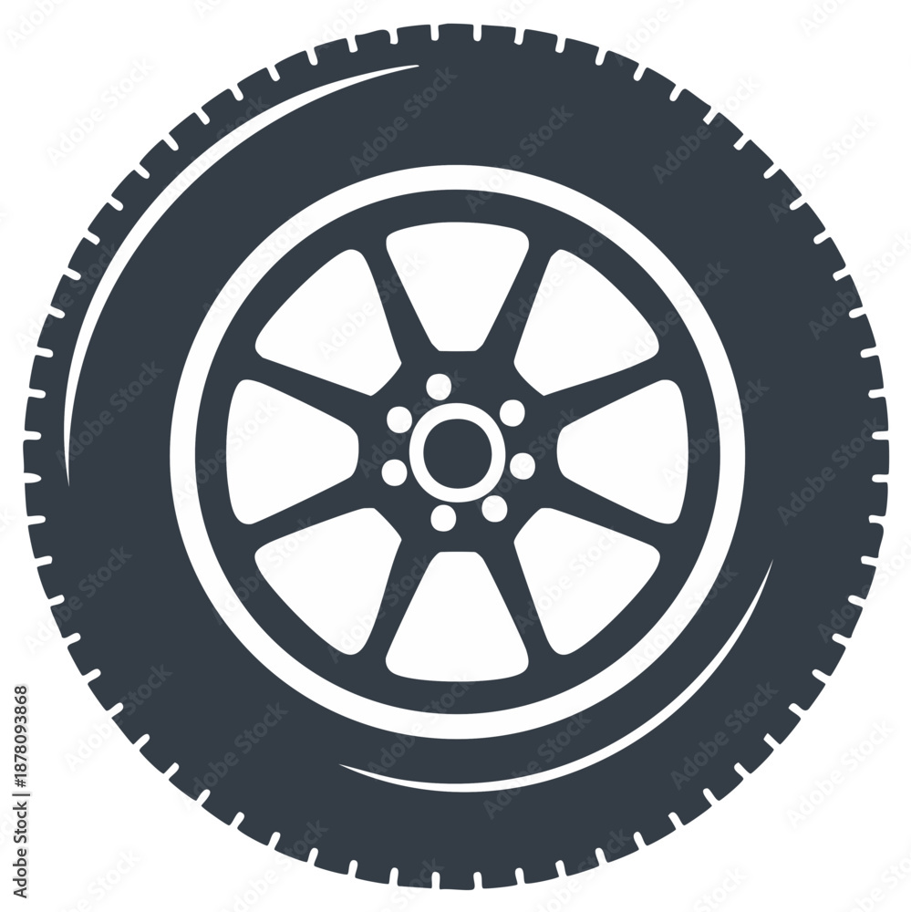 Fototapeta premium Stylized Car Tire and Wheel Silhouette with Eight Spokes