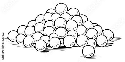 Hand-drawn pile of cannonballs or snowballs stacked in a pyramid sketch