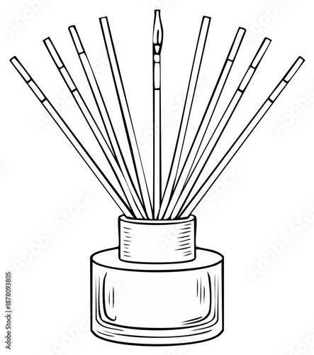 Aromatherapy reed diffuser bottle with sticks hand drawn illustration