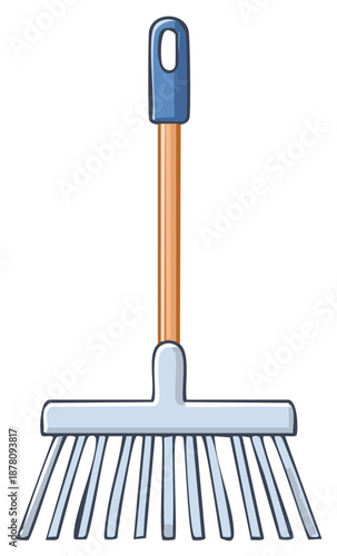 Simple Cartoon Rake Garden Tool for Yard Work and Cleaning Illustration