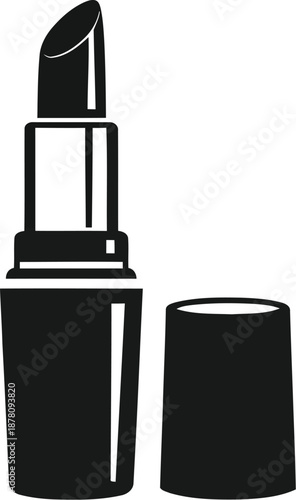 Black silhouette icon of open lipstick cosmetic product for makeup application illustration on transparent background