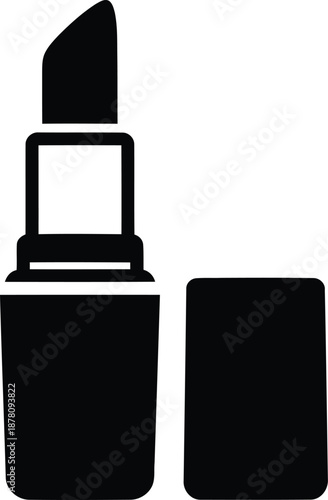 Black silhouette icon of open lipstick cosmetic product for makeup application illustration on transparent background