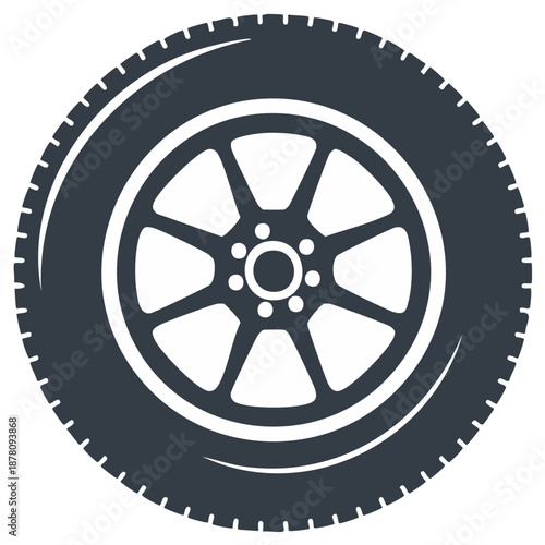 Stylized Car Tire and Wheel Silhouette with Eight Spokes