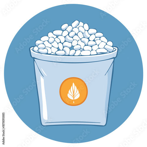 Bean Bag Vector Illustration Round Graphic Blue Container White Beans Leaf Symbol Farming Agriculture Harvest