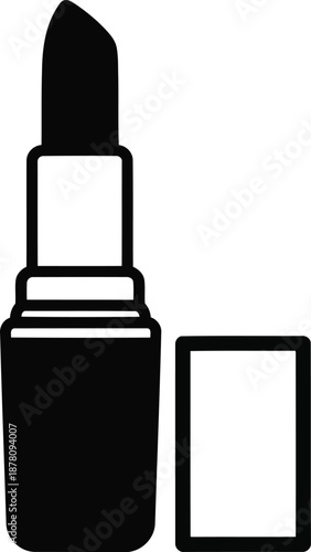 Lipstick outline drawing of an open tube ready for makeup application vector artwork for beauty cosmetic products