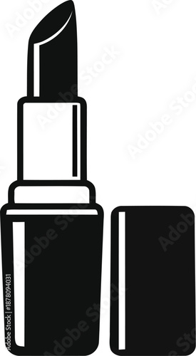 Lipstick outline drawing of an open tube ready for makeup application vector artwork for beauty cosmetic products