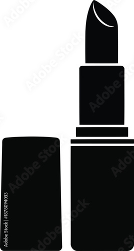 Black lipstick with removed cap, a symbol of cosmetic elegance and feminine beauty, perfect for beauty product promotion and advertising