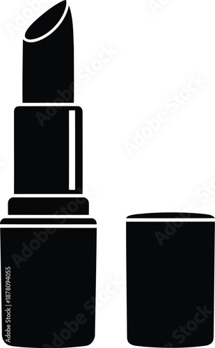 Black lipstick icon open with cap off simple cosmetic product packaging silhouette vector illustration on transparent background