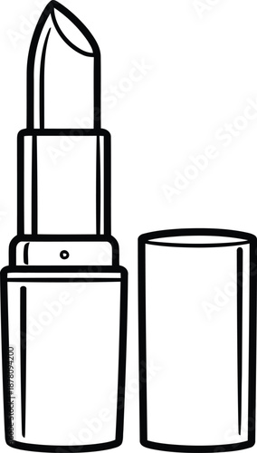 Open lipstick tube detailed line art drawing illustration showing cosmetic product packaging container and detached protective cap