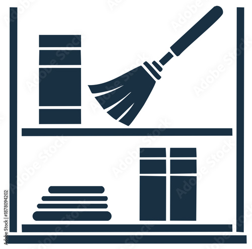Bookshelves with Books and Duster, Simple Vector Illustration, Cleaning Service Concept