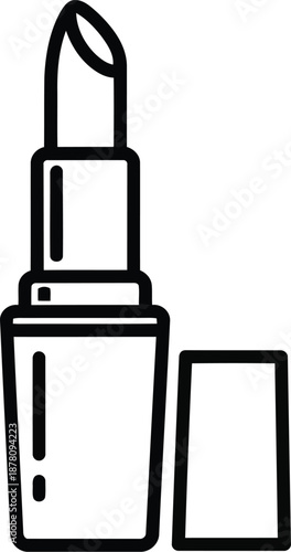 Line art icon of cosmetic lipstick product with cap open revealing angled tip for makeup application isolated on white