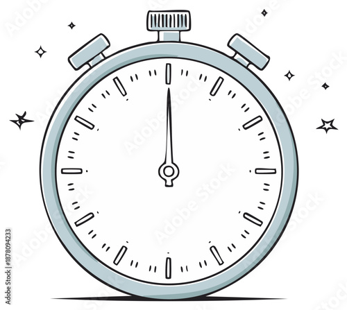 Outline vector illustration of a sparkling stopwatch representing time measurement urgency and deadlines