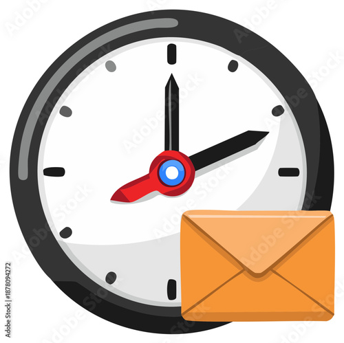 Clock with Letter Illustrating Deadline, Email Notification, or Timely Correspondence, Graphic Concept