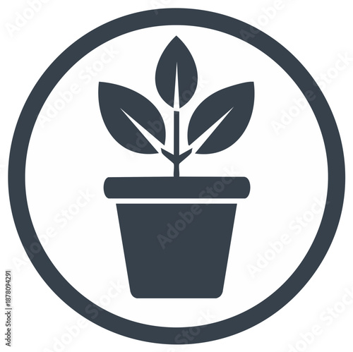 Stylized plant sapling in pot within circle representing nature and ecology