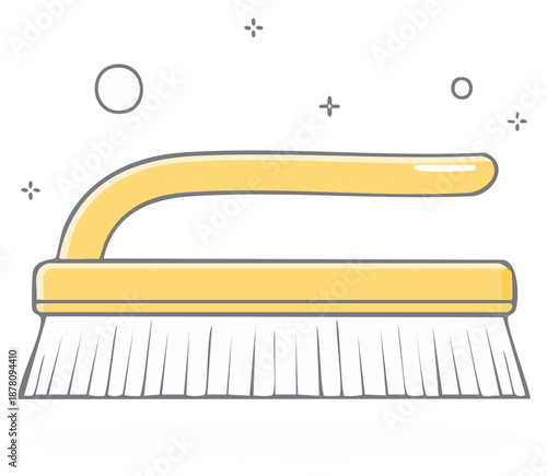 Yellow scrubbing brush with white bristles for household cleaning tasks illustration