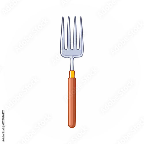 Illustration of a kitchen utensil fork with brown wooden handle for eating