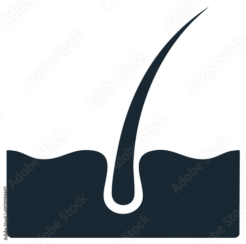 Vector icon of a single hair follicle with root growing from a cross section of skin.