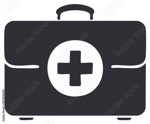 Medical Kit Icon: First Aid Box with Cross Symbol in Vector Style