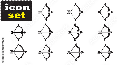 Bow & Arrow icon Set, Bow & Arrow solid vector