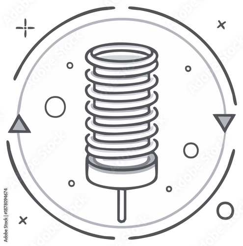 Stylized illustration of a stack of coins or money rolls within a circular design