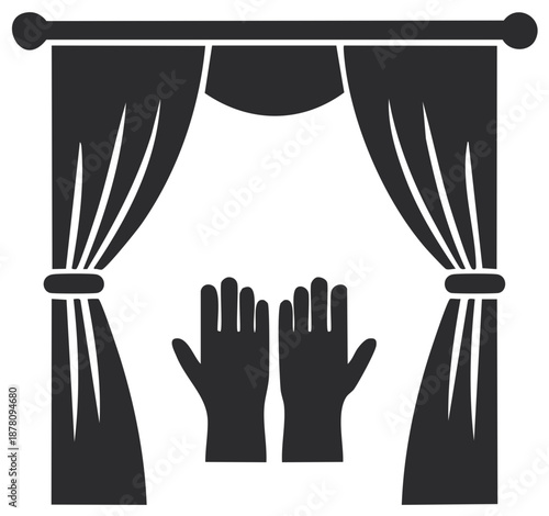 Household cleaning glyph icon with rubber gloves and window curtains