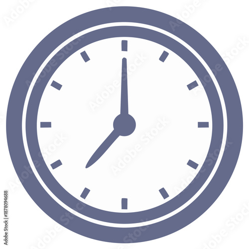 Minimalist blue analog clock icon in a flat design style. Vector illustration for time management and schedule.
