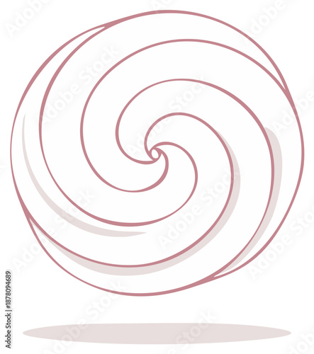 Minimalist pink spiral design element with soft shadow creating a modern simple swirl or vortex for abstract art