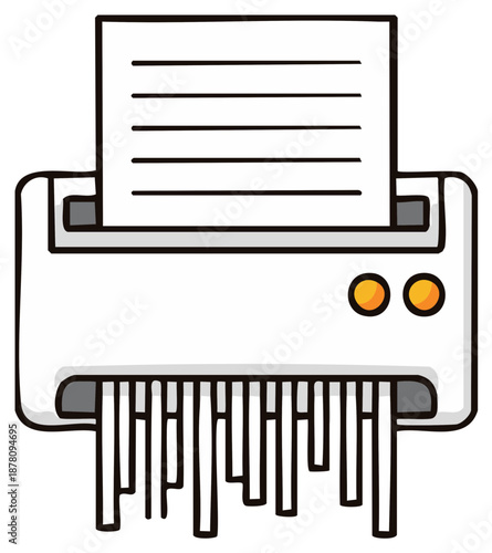 Illustration of a White Paper Shredder with Office Documents Being Shredded