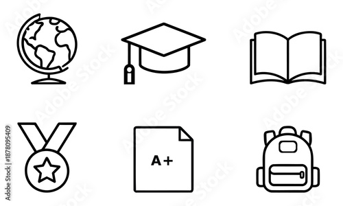 Education Line Icons Set School, Learning, Graduation, Study Symbols