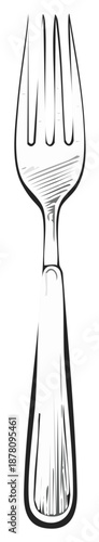 Hand-drawn sketch of a classic four-tined dining fork with textured handle