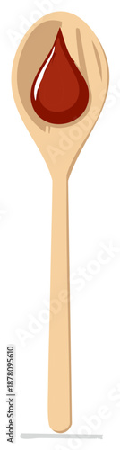 Wooden Spoon with Dripping Red Liquid, Sauce, Syrup, Graphic Illustration, Food Preparation