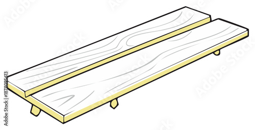 Wooden Boards Illustration of Elevated Platform Simple Design Two Planks Supported by Short Legs Construction Lumber