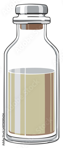 Vintage glass apothecary bottle illustration with a cork stopper and liquid