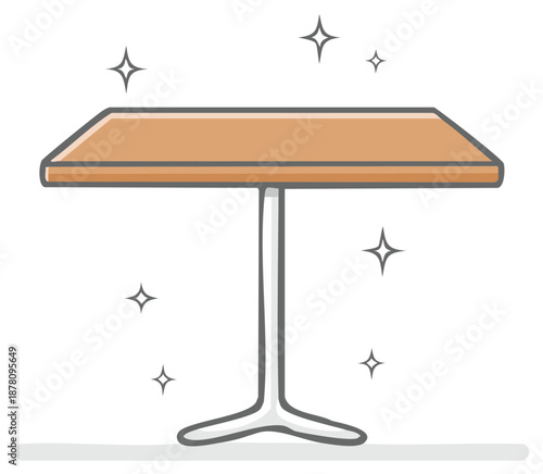 Clean and sparkling wooden cafe table cartoon illustration for hygiene and tidiness concepts