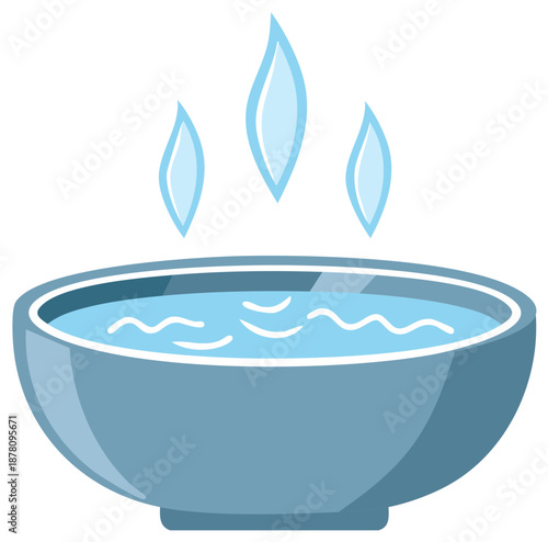 Steaming Blue Bowl with Hot Water Vector Icon for Spa or Wellness