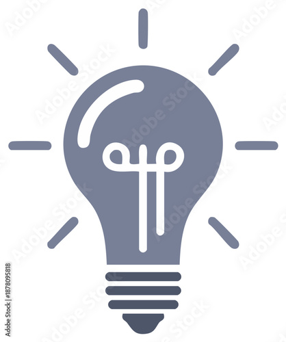 Bulb Symbol in Grey with Rays of Light Represents Idea Inspiration Icon