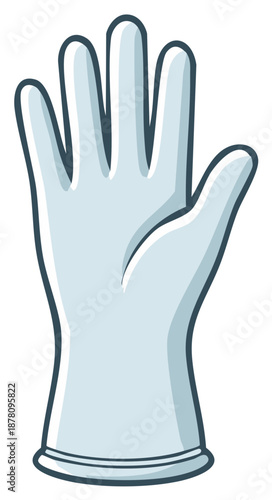 Cartoon illustration of a blue medical glove isolated on white background