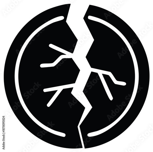 Cracked earth icon symbolizing earthquake disaster seismic activity and ground fault