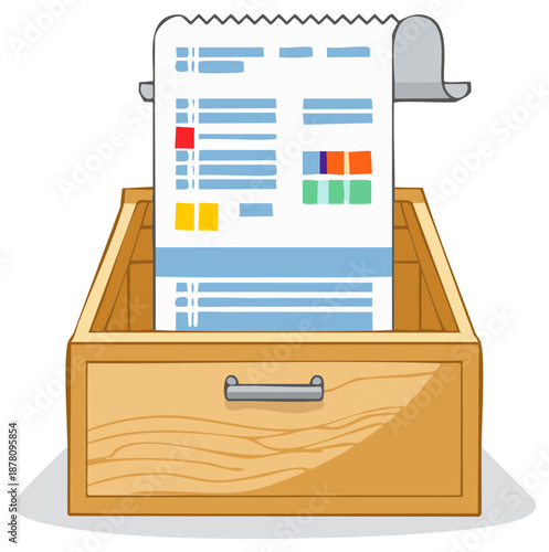 Drawer with Documents Cartoon Illustration of Office Files and Paperwork
