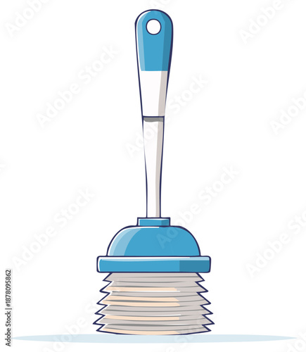 Blue Toilet Plunger with White Handle Isolated on White Background