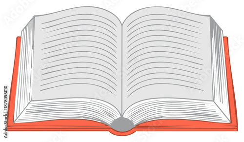 Open book illustration with red cover, reading, education, and knowledge concept.