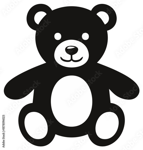 Simple black and white teddy bear icon. Cute sitting stuffed toy silhouette for children and baby themes.