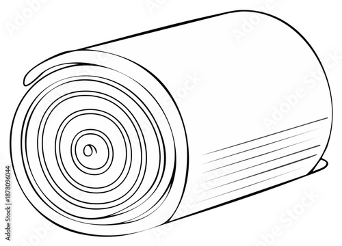 Simple black and white line art illustration of a rolled up bandage, mat, or paper scroll