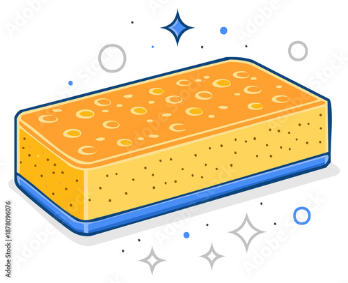 Cartoon Sponge Cleaning Scrubbing with Sparkling Effect for Washing and Hygiene Purposes