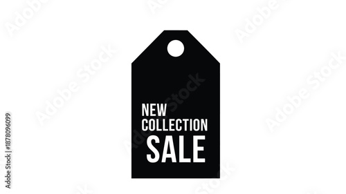 New collection sale tag with white text on black background