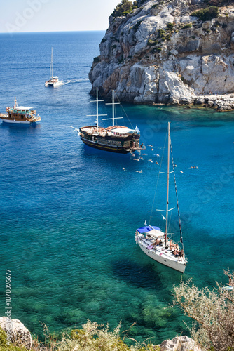Φωτογραφία Boats in Anthony Quinn Bay in Faliraki on Rhodes Island Greece