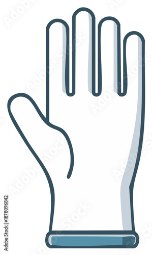 Illustration of a latex glove. Protective gear, cleaning, housework equipment for hygiene and safety.