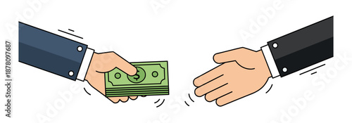 Paying in cash, handing over money icon logo flat vector design