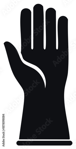 Simple black silhouette icon of a protective rubber glove with an open hand